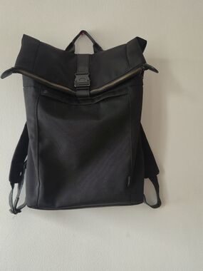 ​Matinique Black Rolltop Utility Backpack Gorpcore Techwear Minimalist Buckle